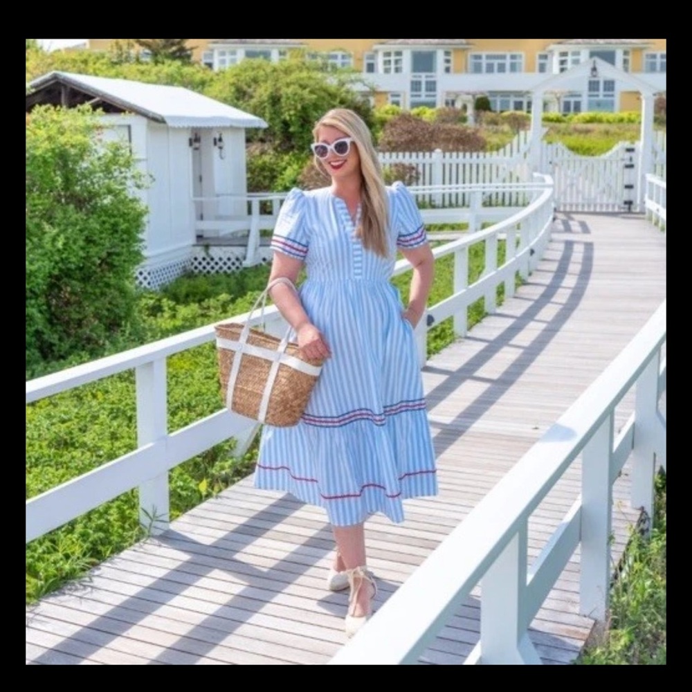 Draper James Blue and White Striped Midi Dress